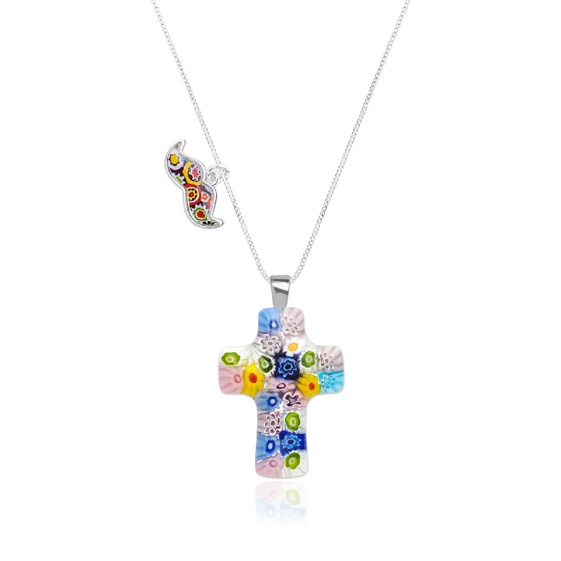 Stunning necklaces and pendants with turquoise and gold for a vibrant, earthy look-Floral Cross in Bloom Necklace