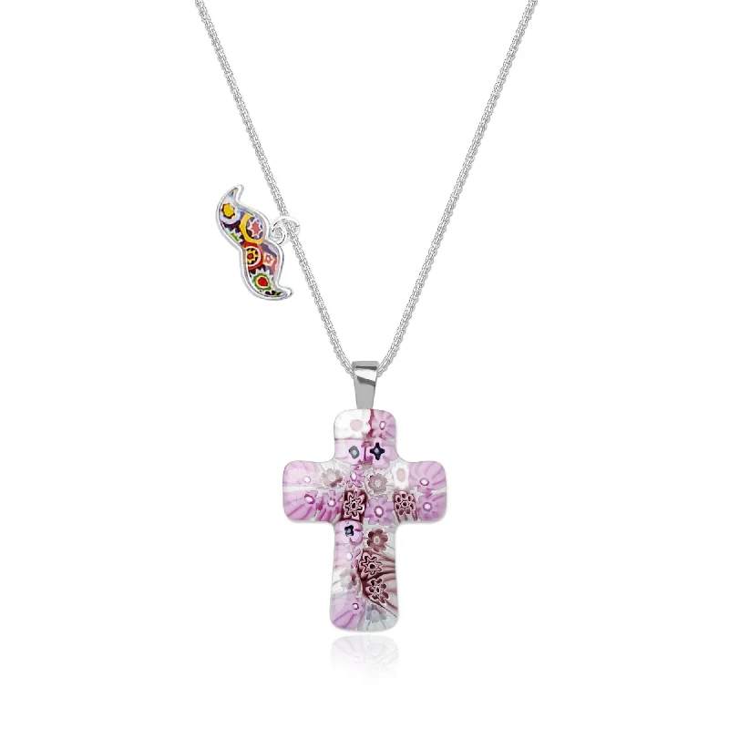 Unique necklaces and pendants with custom birthstone arrangements for personalization-Cross in Bloom Necklace (Lavender Pink)