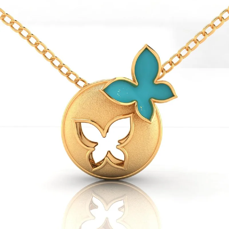 Necklaces and pendants with personalized charms for a custom piece of jewelry-14k Spherical Gold Pendant Adorned With A Butterfly On Top And A Hollowed-out Butterfly In The Center