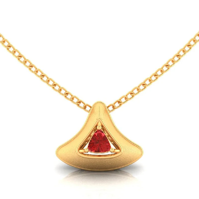 Unique necklaces and pendants with artistic shapes for a creative, one-of-a-kind design-14k Gold Pendant In The Shape Of A Cone With A Red Stone In The Centre