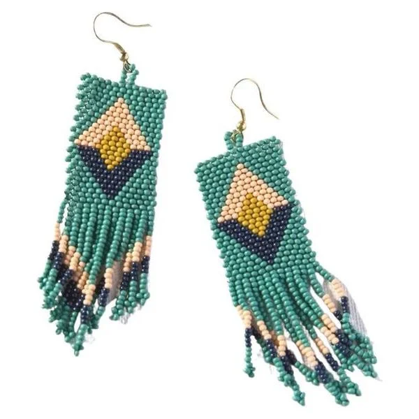 Push Back Drop Earrings for Convenience -Saya Beaded Aqua Earrings