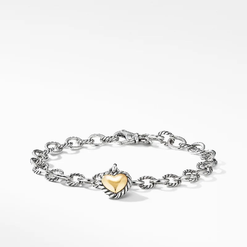 Bracelets with lotus motifs for spiritual vibe -Cable Cookie Classic Heart Charm Bracelet with 18K Yellow Gold, Size Medium