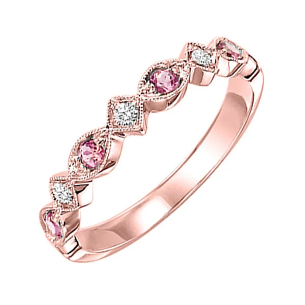 Dainty rings with subtle engraved star motifs -14KT ROSE GOLD DIAMOND (1/20CTW) & PINK TOURMALINE (1/6 CTW) RING