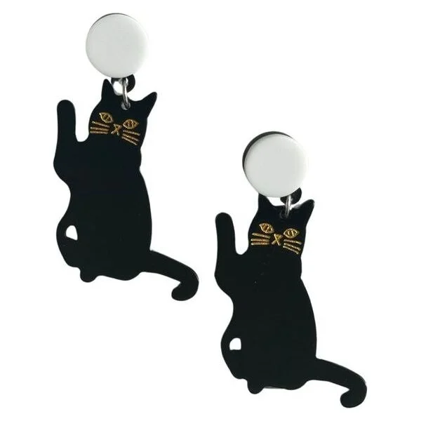 Drop Earrings for Evening Gown -Pop Paw Cat Black Earrings