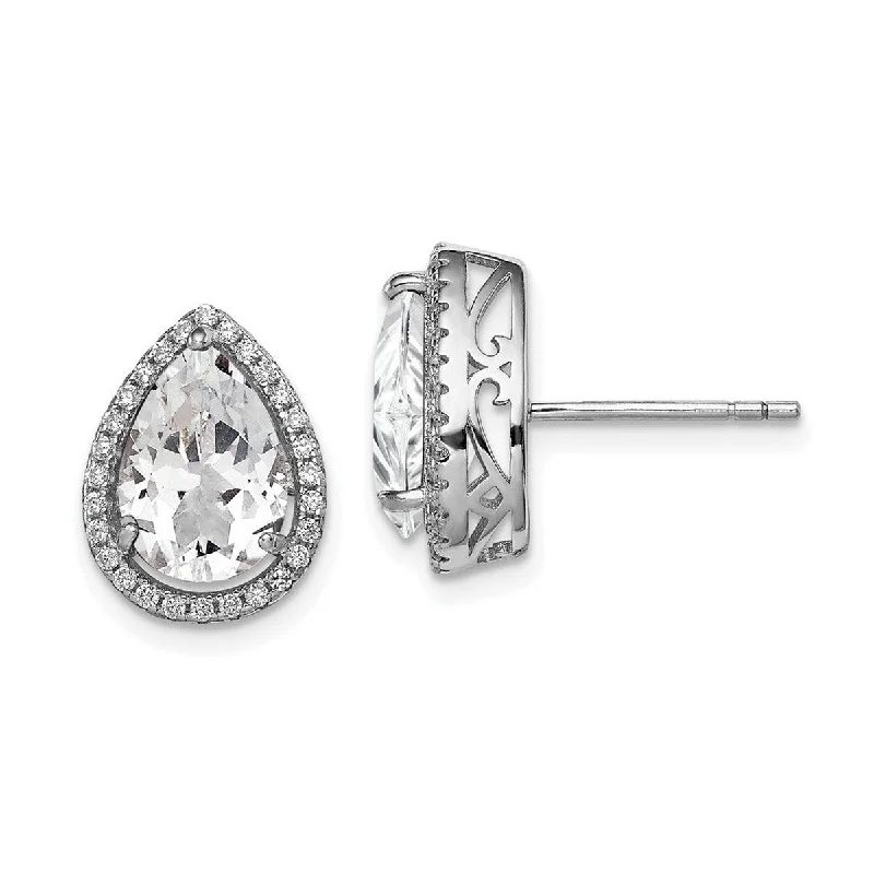 Clip On Drop Earrings for Non Pierced -Curata 925 Sterling Silver Polished Created White Topaz and CZ Cubic Zirconia Post Earrings - 14x11mm