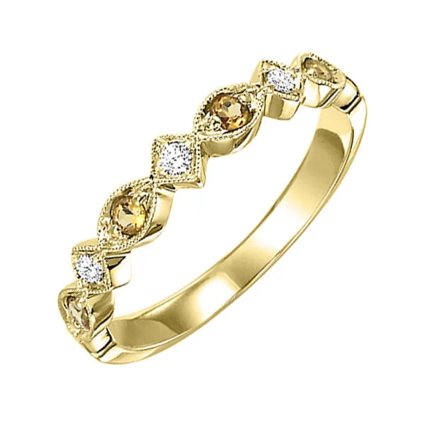 Chunky rings with hammered gold band texture -10KT YELLOW GOLD DIAMOND (1/20CTW) & CITRINE (1/6 CTW) RING