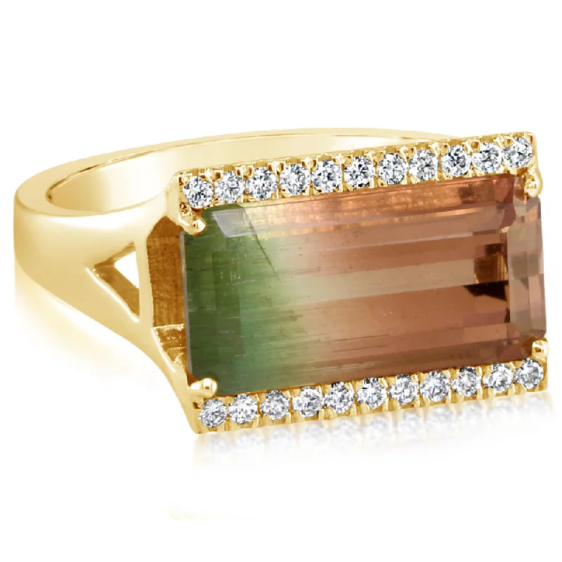 Stackable rings with mixed metal finishes -14K Yellow Gold Bi-Color Tourmaline/Diamond Ring