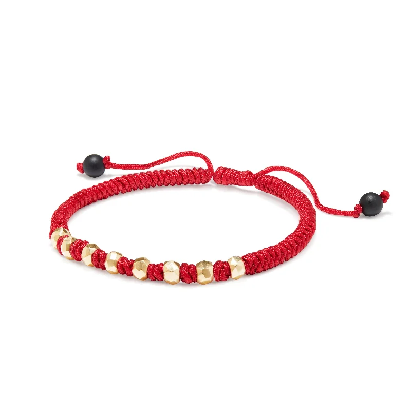 Bangles with claw-set tourmaline for vibrancy -DY Fortune Woven Bracelet in Red with Black Onyx in 18K Gold