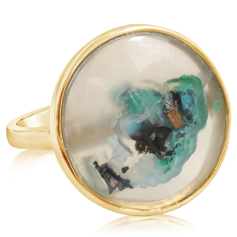 Rings with black diamond for striking contrast -14K Yellow Gold Confetti Chrysocolla Ring