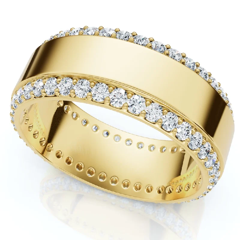 Rings with coral stones for vibrant pop -Men's 1Ct Diamond Wedding Ring 8MM 14k Gold Polished Band Lab Grown Size: 11.5