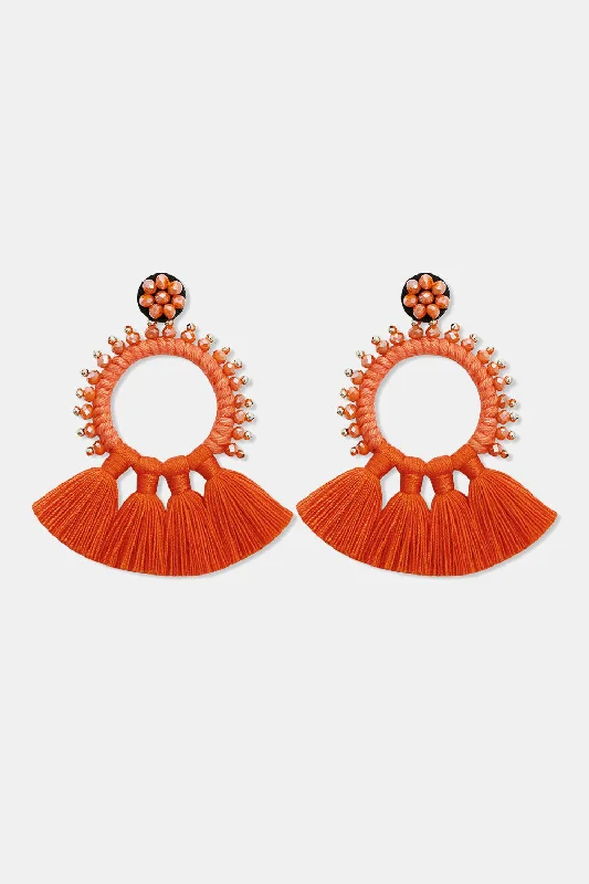 Indian Drop Earrings with Intricacy -Bead Detail Tassel Dangle Earrings