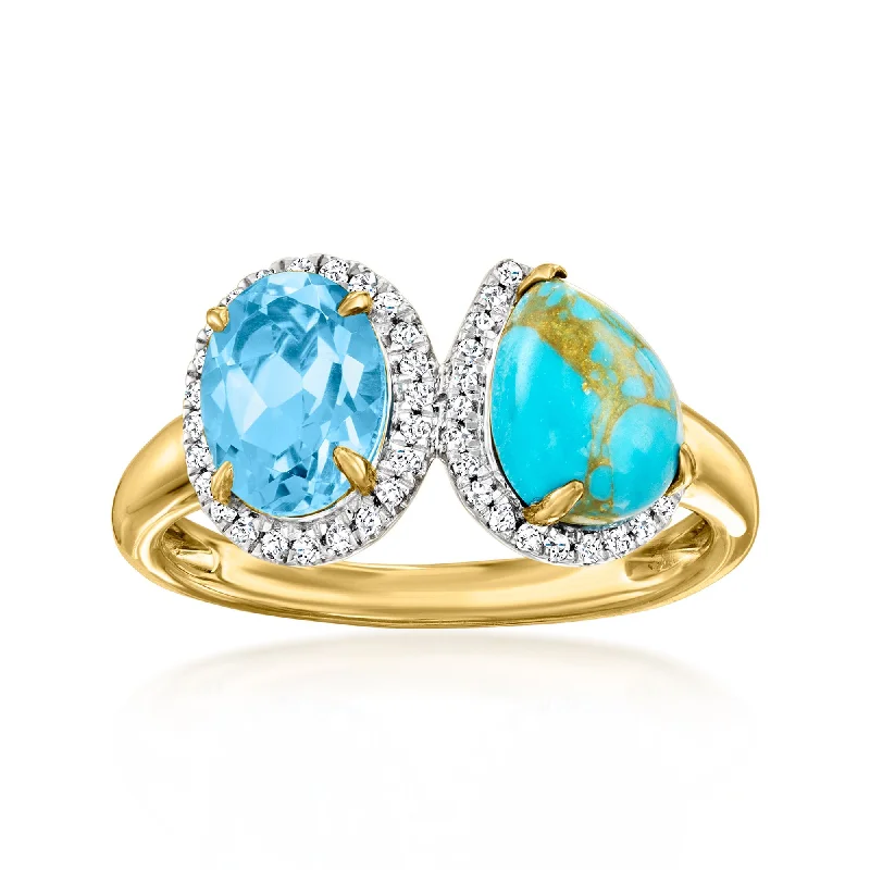 Rings with raw jade for natural calm -Ross-Simons Turquoise and Swiss Blue Topaz Toi Et Moi Ring With . Diamonds in 14kt Yellow Gold