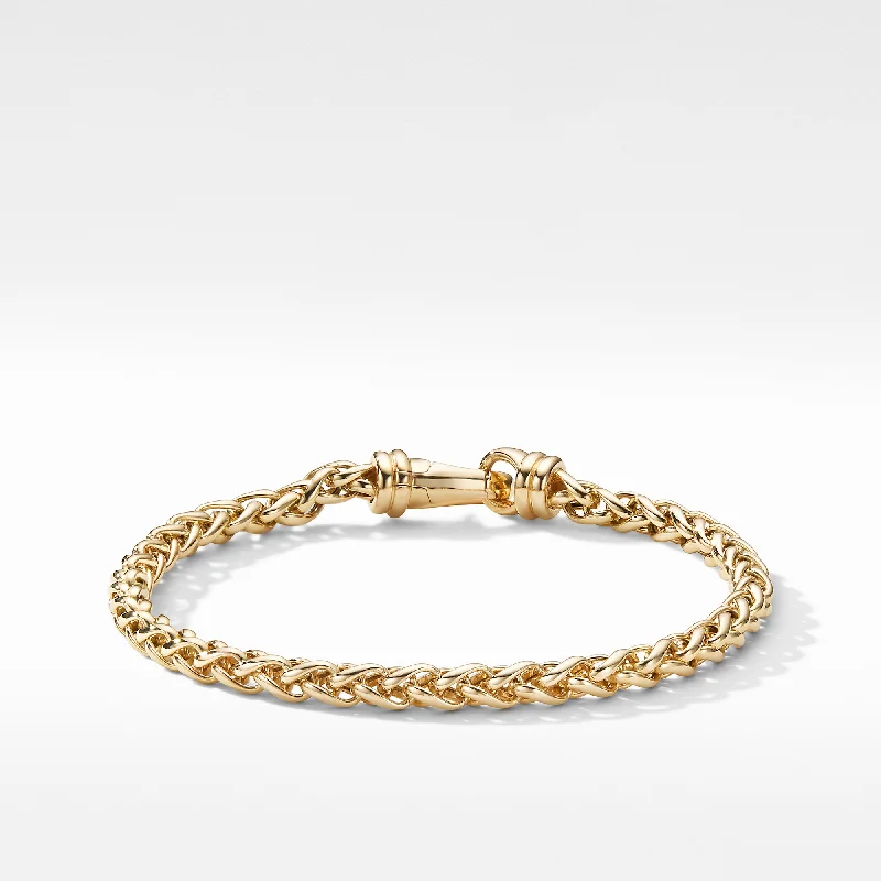 Bracelets with woven leather for rustic style -Wheat Chain Bracelet in 18K Yellow Gold, Size Medium