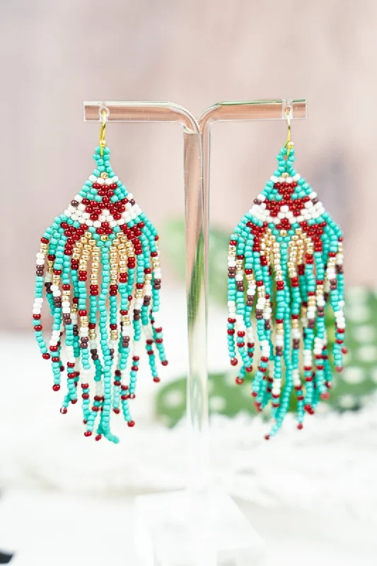 Drop Earrings with Chevron Designs -SALE! Jennys Canyon Multi Color Seed Bead Fringe Earrings