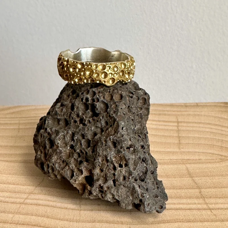 Rings with bezel-set peridot for safety -Vesicular Basalt Ring