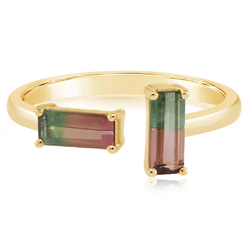 Rings with black diamond for striking contrast -14K Yellow Gold Bi-Color Tourmaline Ring