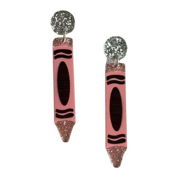 Drop Earrings for Anniversary -Pop Crayon Fun Pink Earrings