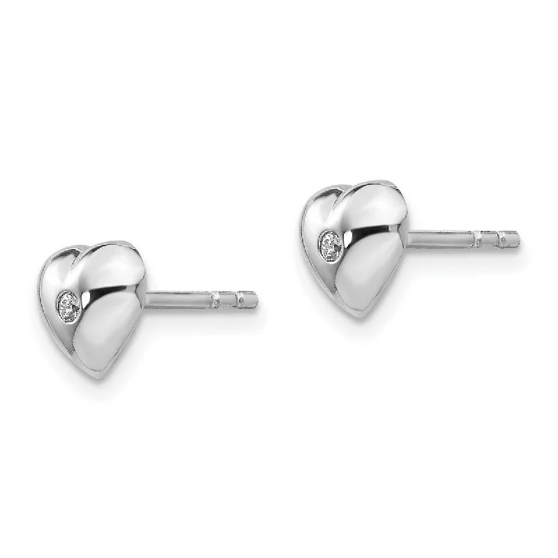 Drop Earrings for Formal Attire -Curata Polished Ss White Ice Diamond Love Heart Post Earrings - 6.5x7.4mm Wide