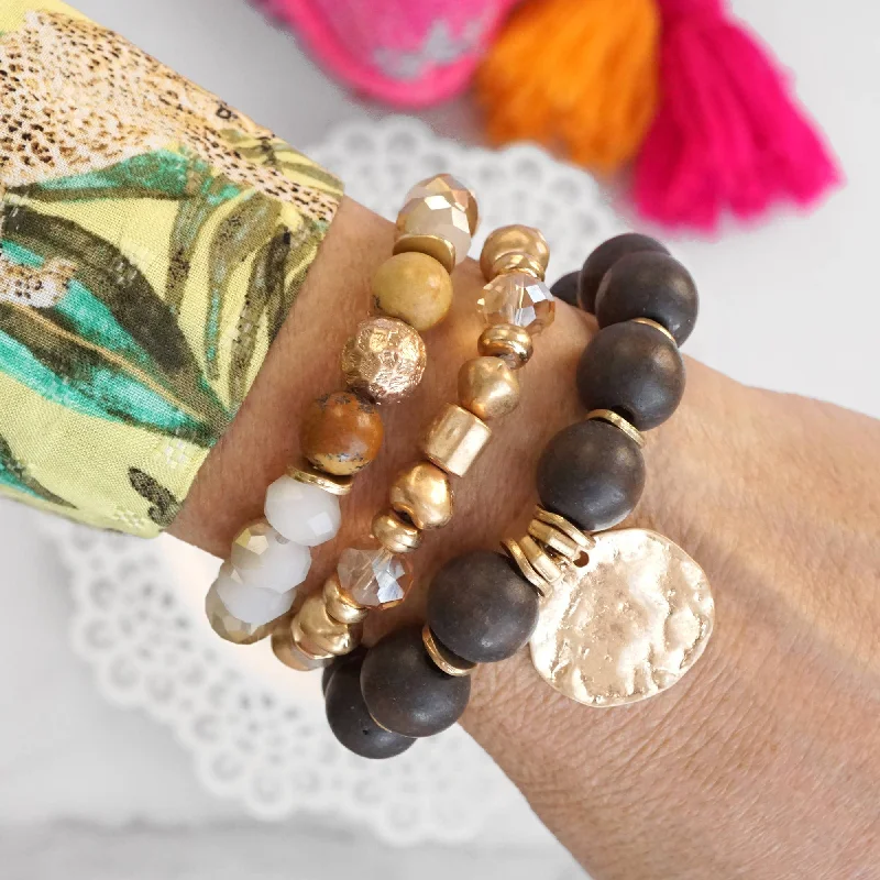 Bangles with sleek black agate for edge -June Bracelet Set