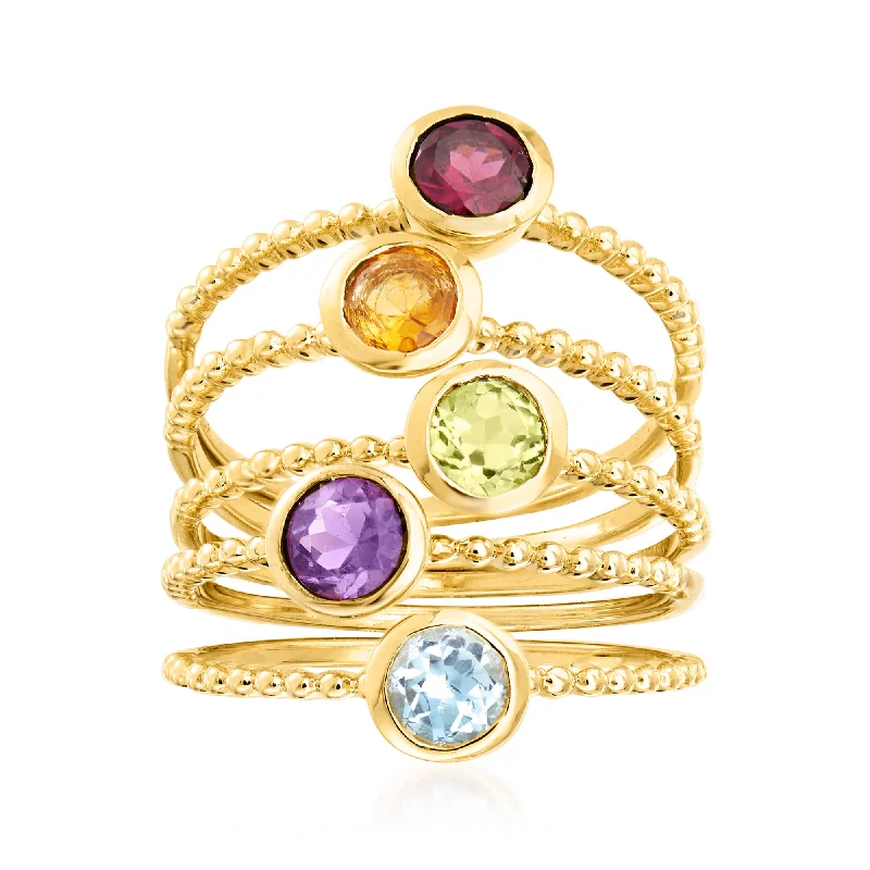 Rings with faceted garnet for deep shine -Ross-Simons 1.60 Multi-Gemstone Jewelry Set: 5 Rings in 18kt Gold Over Sterling