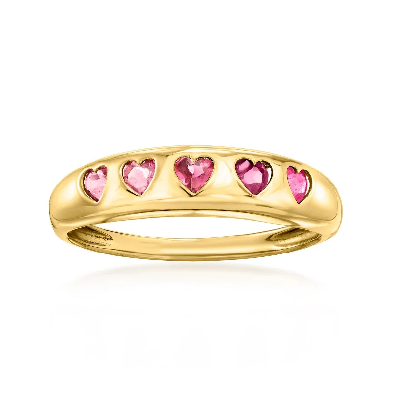 Gold rings with intricate celtic knot patterns -Ross-Simons Multi-Gemstone Hearts Ring in 14kt Yellow Gold