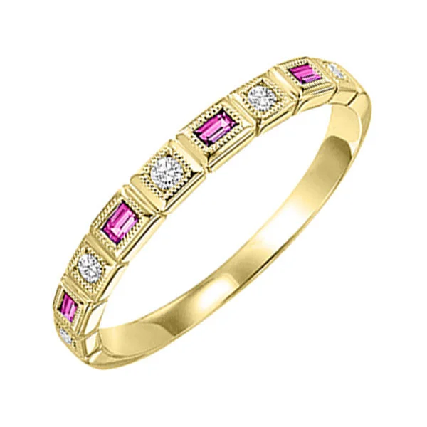 Rings with black diamond for striking contrast -10KT YELLOW GOLD DIAMOND (1/12CTW) & PINK SAPPHIRE (1/8 CTW) RING