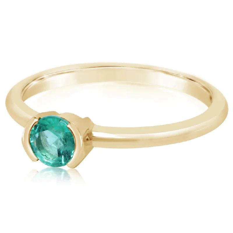 Rings with peacock ore for iridescent glow -14K Yellow Gold Brazilian Emerald Ring