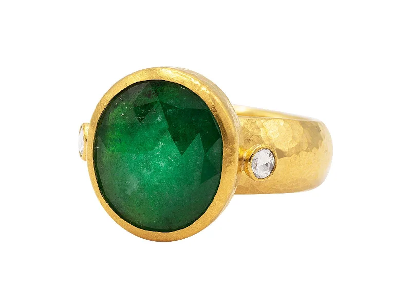 Rings with agate slices for earthy style -Rose Cut Emerald & Diamond Ring