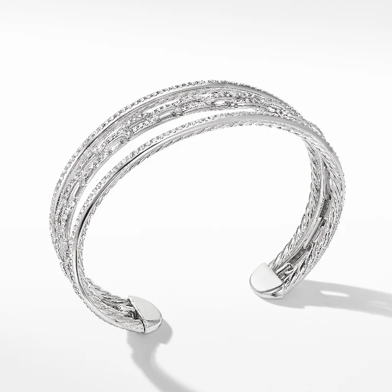 Bracelets with knot accents for symbolic charm -Stax Three-Row Chain Link Bracelet in 18K White Gold with Diamonds, Size Medium