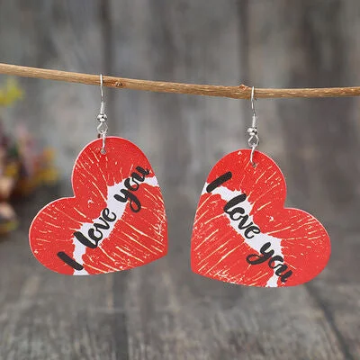 Drop Earrings for Party Look -I LOVE YOU Heart Leather Earrings