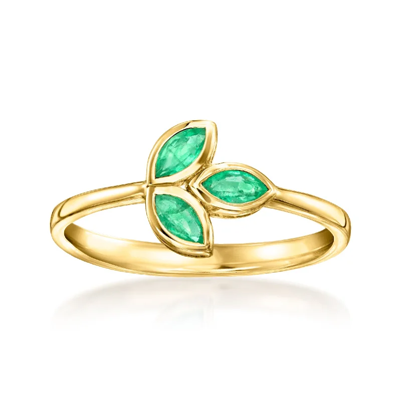 Rings with polished tourmaline for vibrant shine -Canaria Emerald Leaf Ring in 10kt Yellow Gold