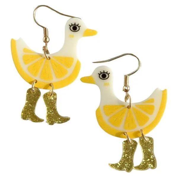 Drop Earrings for Valentine's Day -Pop Cowgirl Lemon Duck Yellow Earrings