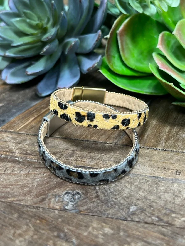 Leather bracelets with adjustable clasp for comfort -Jory Leopard Bracelet