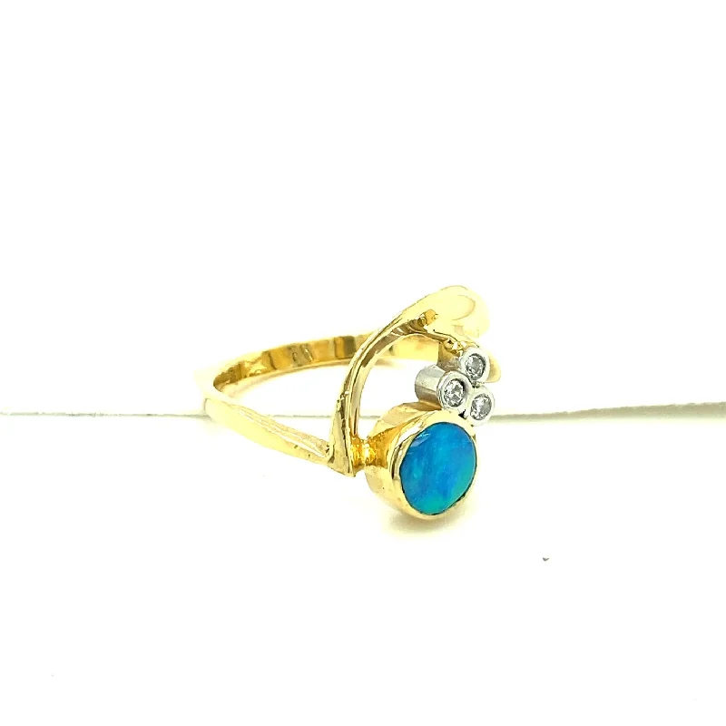 Rings with bold malachite for green swirls -18K Yellow Gold Opal & Diamond Fashion Ring