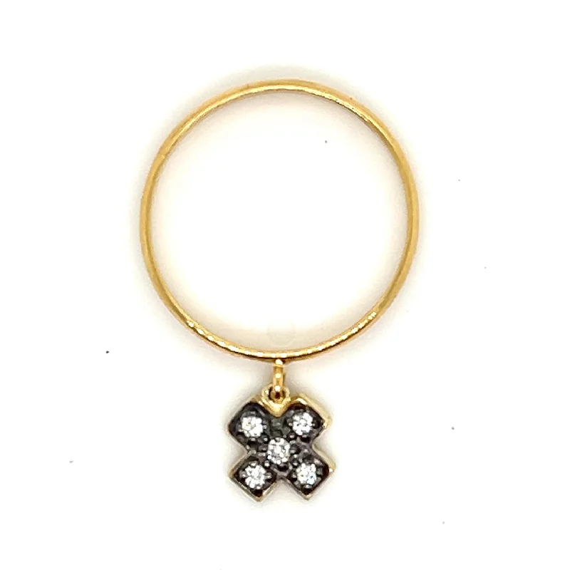 Rings with shield-shaped stones for boldness -18kt Gold X Dangle Charm Ring