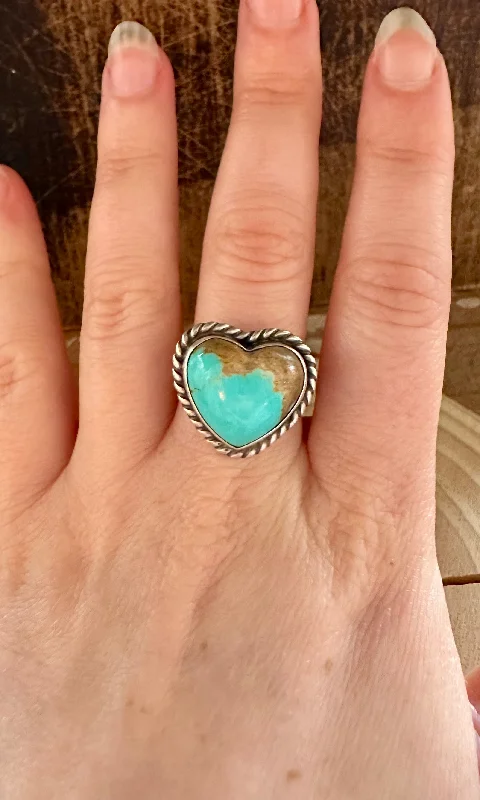 Rings with tourmaline gems for bold hues -ADJUSTABLE TURQUOISE HEART Ring