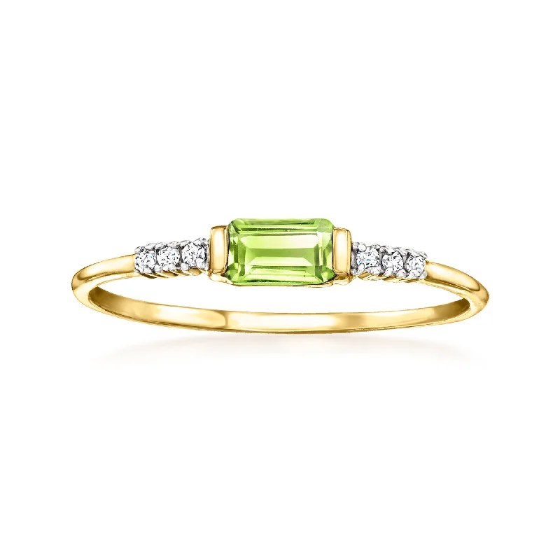 Rings with bezel-set peridot for safety -RS Pure by Ross-Simons Peridot Ring With Diamonds in 14kt Yellow Gold