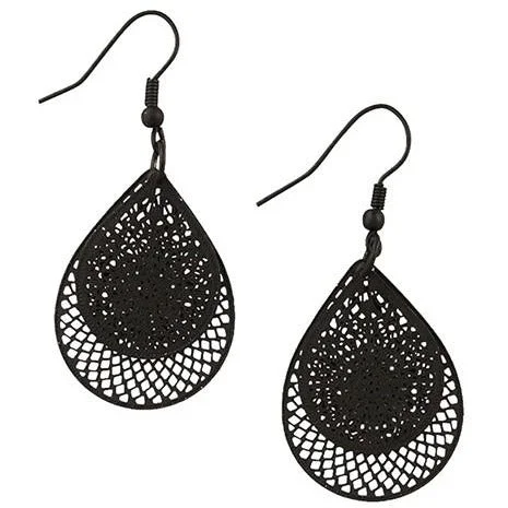 Silver Drop Earrings for Men -Tiger Tree Black Tear Drop Web Earrings