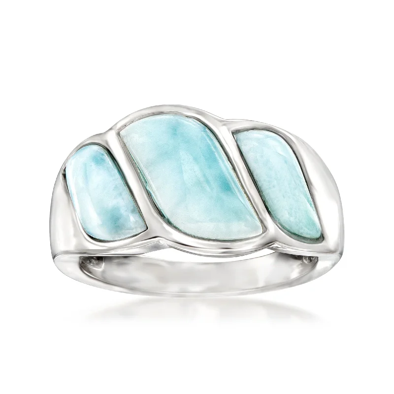 Rings with vintage-inspired rose-cut diamonds -Ross-Simons Larimar Wave Ring in Sterling Silver