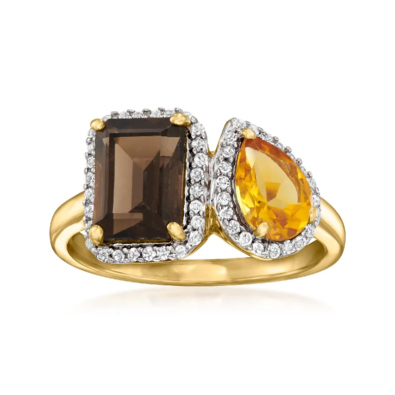 Vintage rings with engraved floral band designs -Ross-Simons Smoky Quartz and . Citrine Toi Et Moi Ring With . White Topaz in 18kt Gold Over Sterling