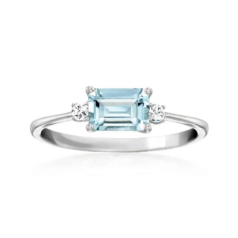 Rings with rainbow moonstone for color play -Ross-Simons Aquamarine Ring With Diamonds in 18kt White Gold