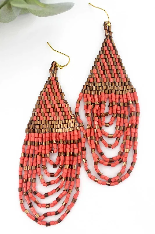 Silver Drop Earrings for Men -SALE! Soarin' Coral Seed Bead Fringe Earrings