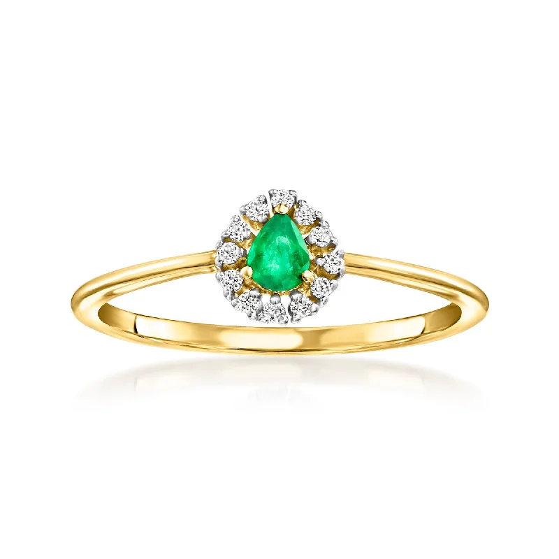 Rose gold rings featuring delicate pearl inlays -Canaria Emerald Ring With Diamonds in 10kt Yellow Gold