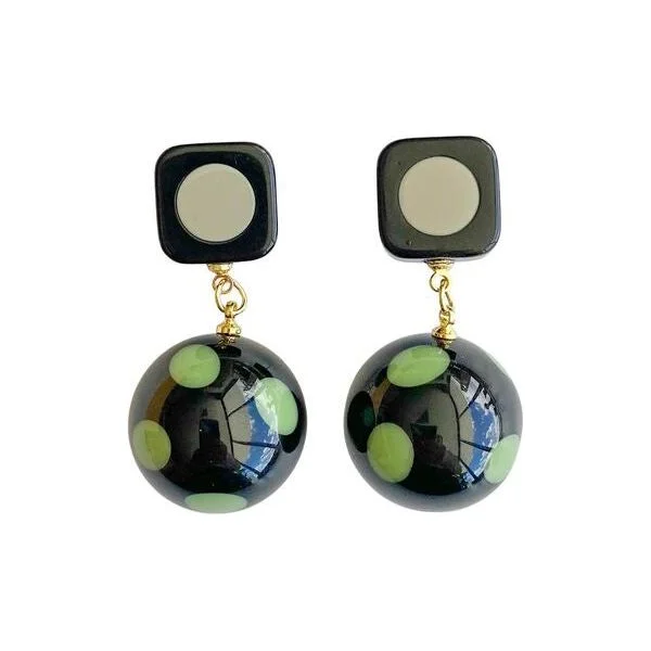 Drop Earrings for Christmas Party -Brooke Dot Ball Black & Green Earrings