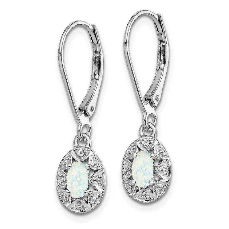 Animal Print Drop Earrings for Fun -Curata 925 Sterling Silver Dangle Polished Leverback Diamond and Simulated Opal Earrings - 26x7mm Wide