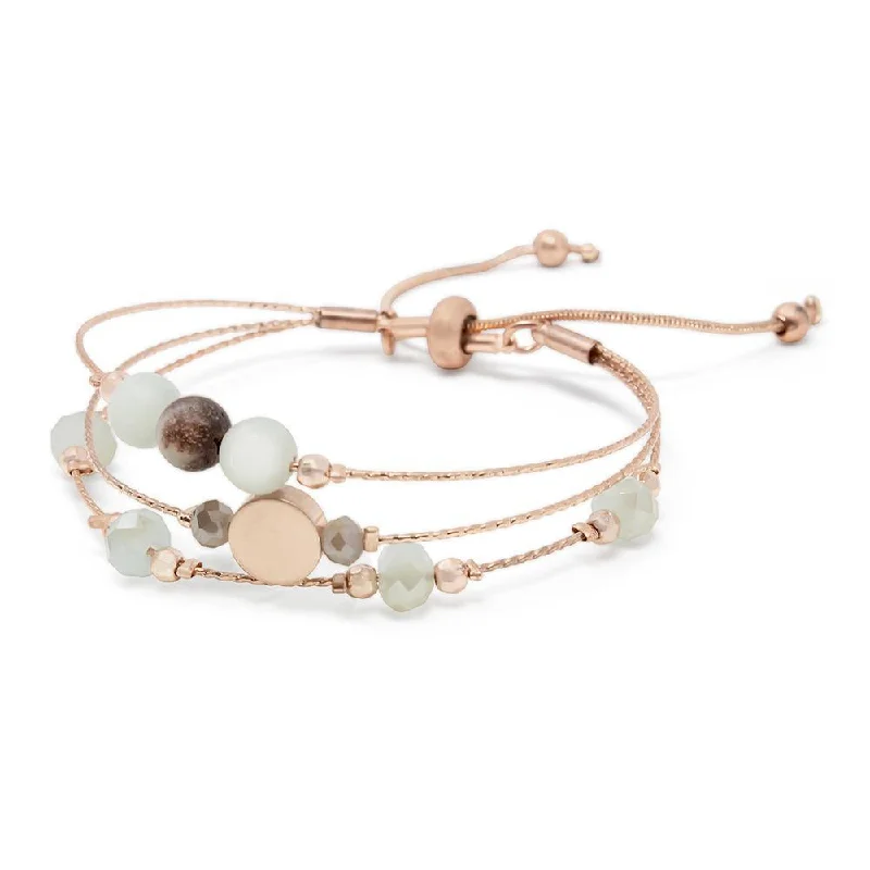 Bangles with blue quartz for cool tones -Rose Gold Adjustable Three Row Bead Bracelet Green