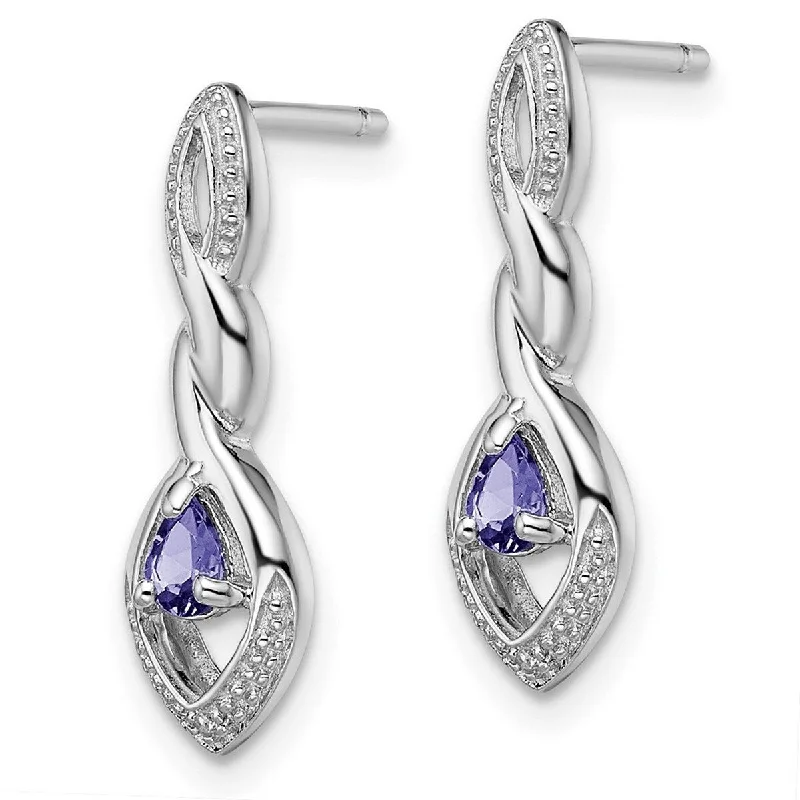 Large Drop Earrings for Statement -Curata 925 Sterling Silver Dangle Polished Rhodium Plated Diamond and Tanzanite Post Earrings - 22x6mm Wide