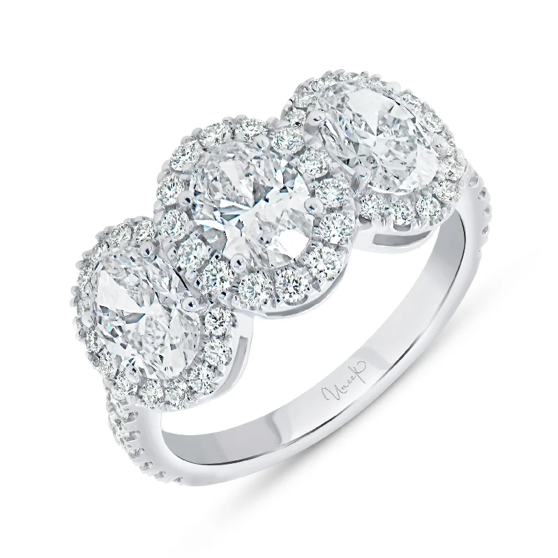 Rings with vintage-inspired rose-cut diamonds -2.70ctw Triple-Halo Oval Shaped Diamond Ring