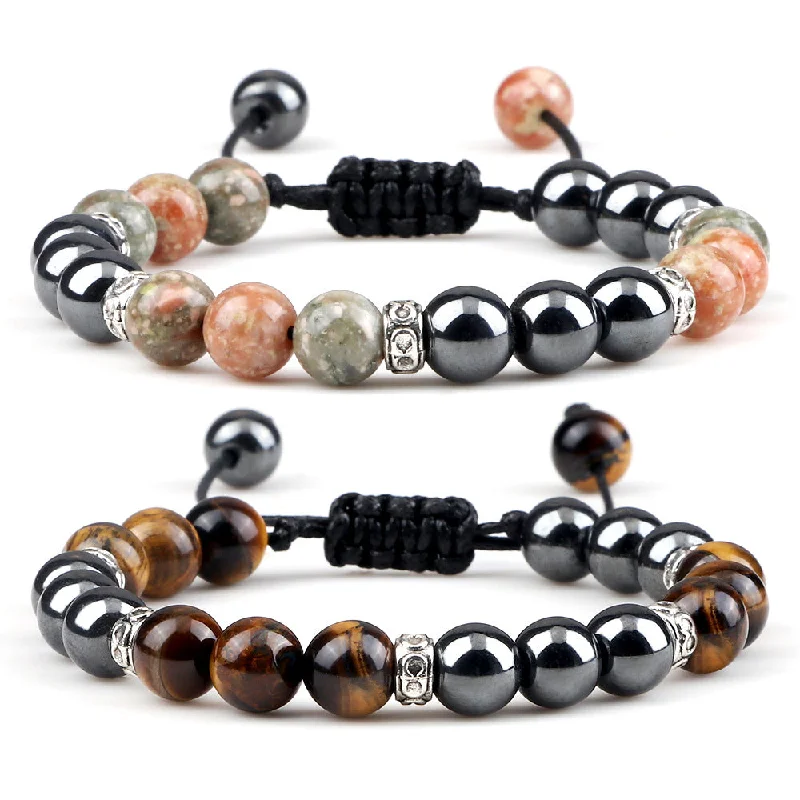 Bangles with labradorite stones for mystic flash -Wholesale Black Gallstone Woven Alloy Spacer Tiger Eye Bracelet