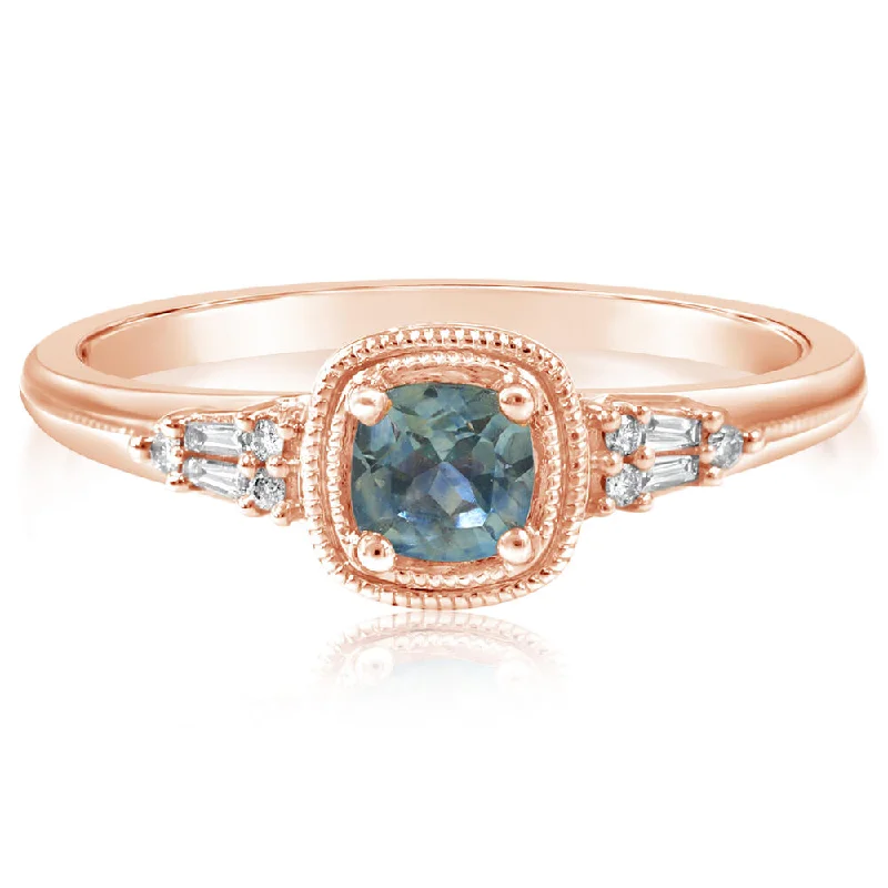 Rings with spiral designs for eye-catching twist -14K Rose Gold Montana Sapphire/Diamond Ring